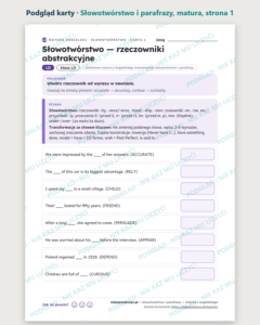 Słowotwórstwo i parafrazy, matura z angielskiego — 8 kart PDF — podgląd karty, strona 1