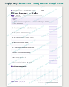 Rozmnażanie i rozwój — matura z biologii — 8 kart PDF z kluczem — podgląd karty, strona 1