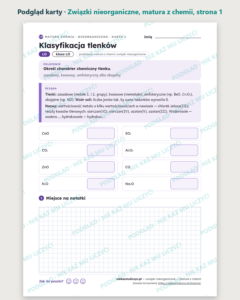 Związki nieorganiczne — matura z chemii — 8 kart PDF z kluczem — podgląd karty, strona 1