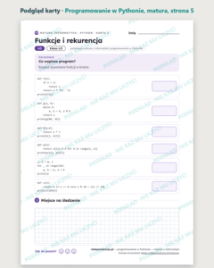 Programowanie w Pythonie — matura z informatyki — 8 kart PDF z kluczem — podgląd karty, strona 5