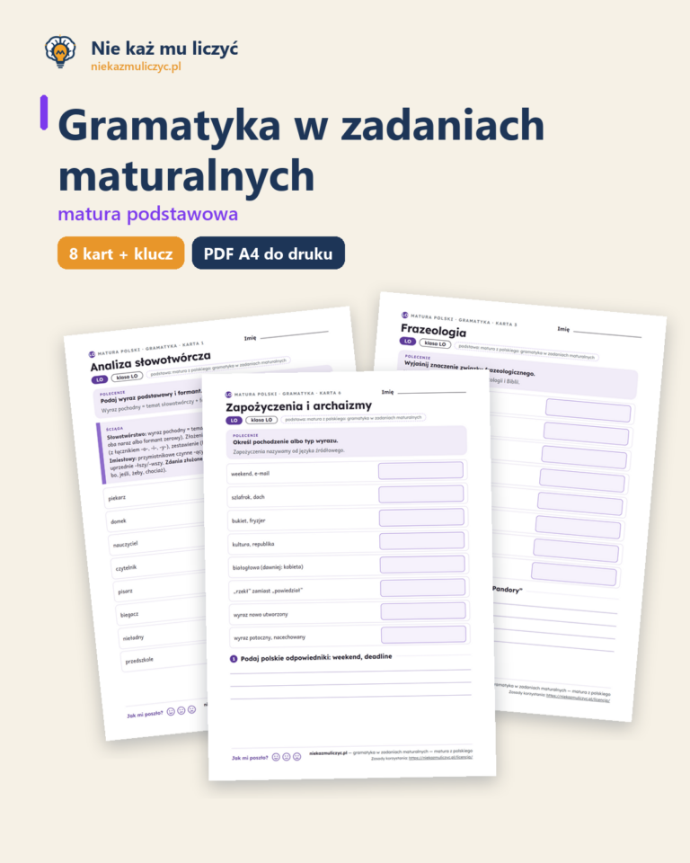 Gramatyka w zadaniach maturalnych, matura z polskiego — 8 kart PDF — okładka