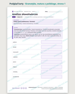 Gramatyka w zadaniach maturalnych, matura z polskiego — 8 kart PDF — podgląd karty, strona 1