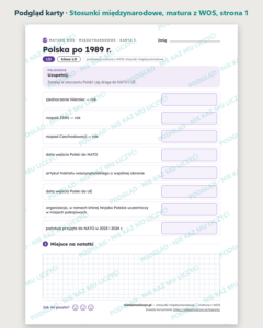 Stosunki międzynarodowe — matura z WOS — 8 kart PDF z kluczem — podgląd karty, strona 1