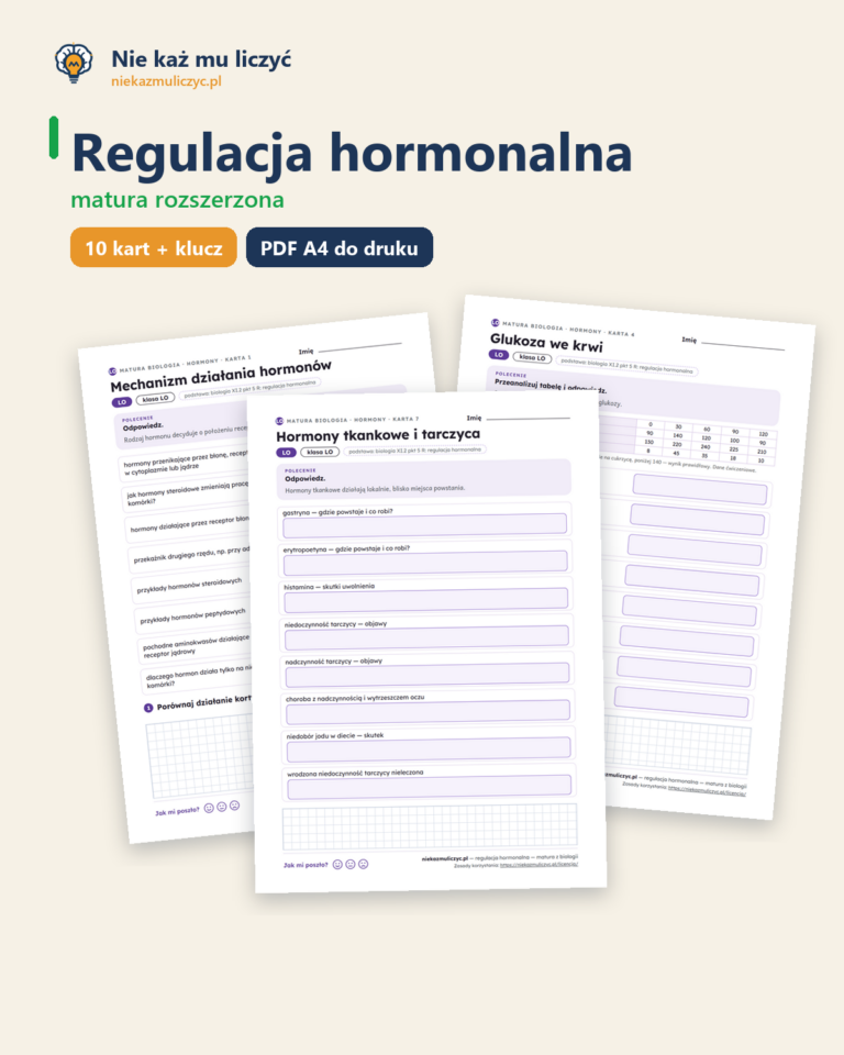 Regulacja hormonalna — matura z biologii — 10 kart PDF z kluczem — okładka