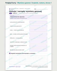 Wymiana gazowa i krążenie — matura z biologii — 10 kart PDF z kluczem — podgląd karty, strona 1