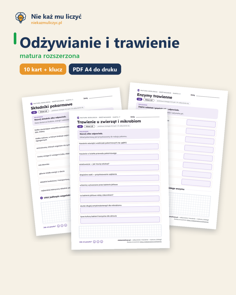 Odżywianie i trawienie — matura z biologii — 10 kart PDF z kluczem — okładka