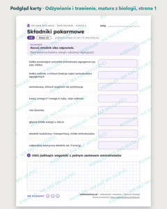 Odżywianie i trawienie — matura z biologii — 10 kart PDF z kluczem — podgląd karty, strona 1
