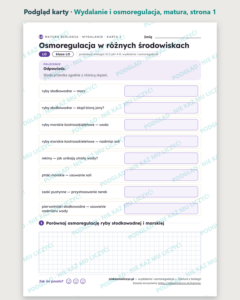 Wydalanie i osmoregulacja — matura z biologii — 10 kart PDF z kluczem — podgląd karty, strona 1