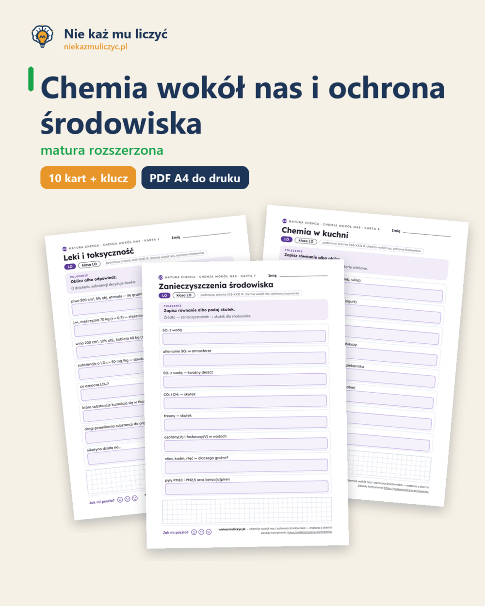 Chemia wokół nas i ochrona środowiska, matura z chemii — 10 kart PDF — okładka