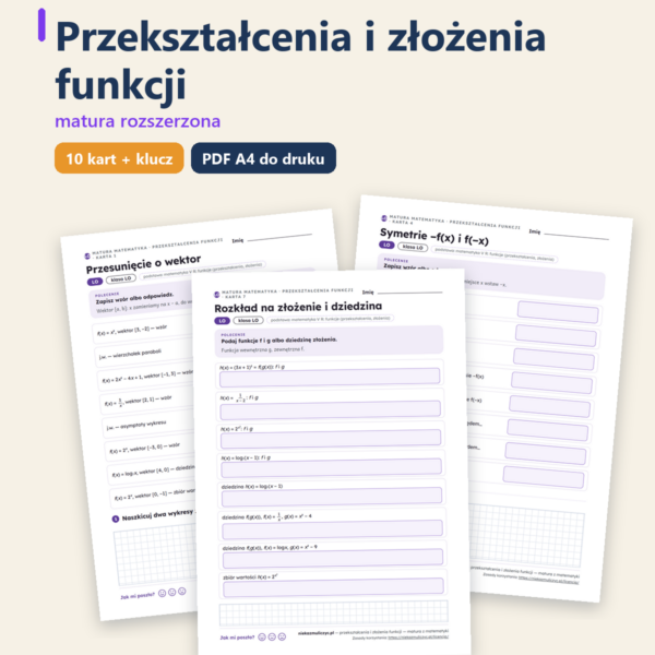 Przekształcenia i złożenia funkcji, matura z matematyki — 10 kart PDF