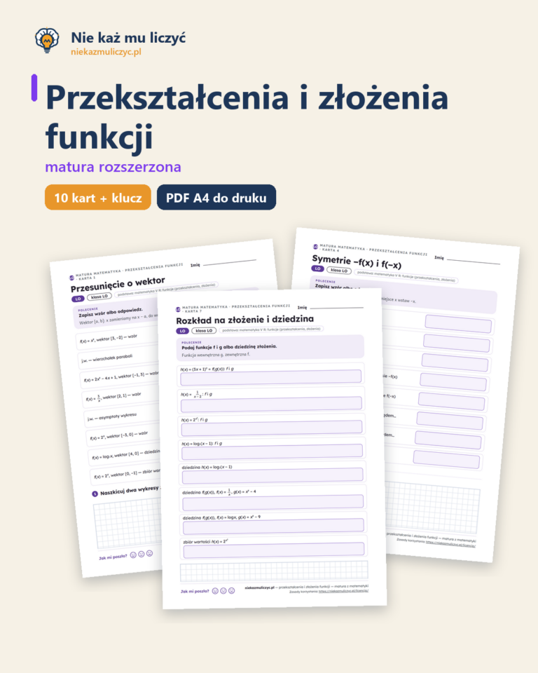 Przekształcenia i złożenia funkcji, matura z matematyki — 10 kart PDF — okładka
