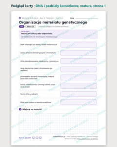 DNA i podziały komórkowe — matura z biologii — 10 kart PDF z kluczem — podgląd karty, strona 1