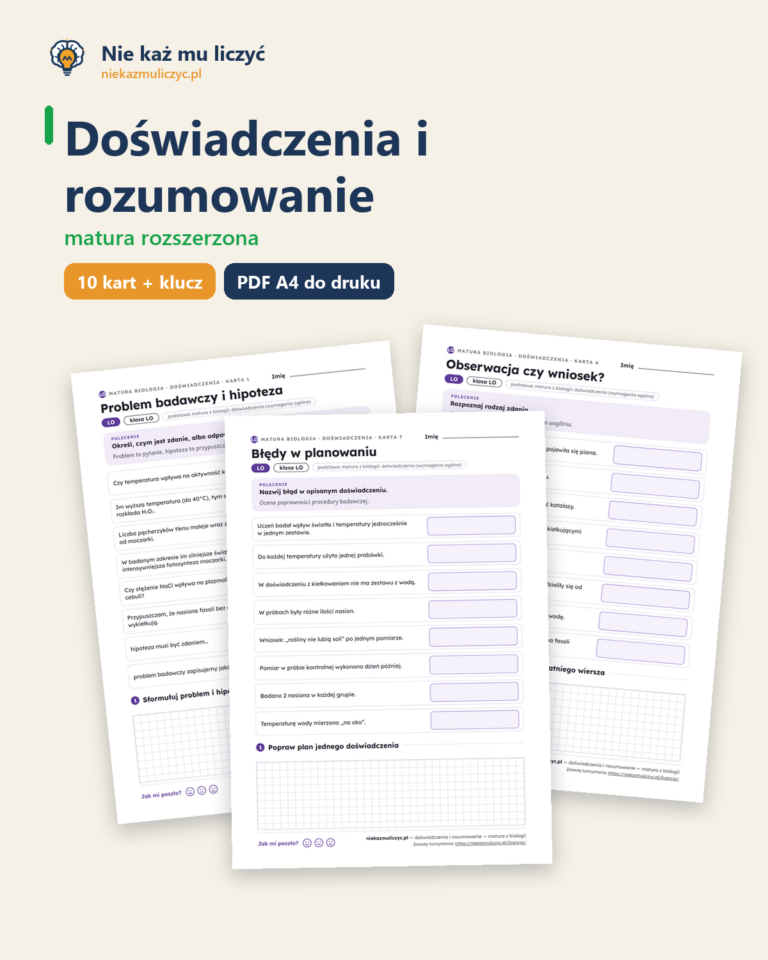 Doświadczenia i rozumowanie, matura z biologii — 10 kart PDF z kluczem — okładka