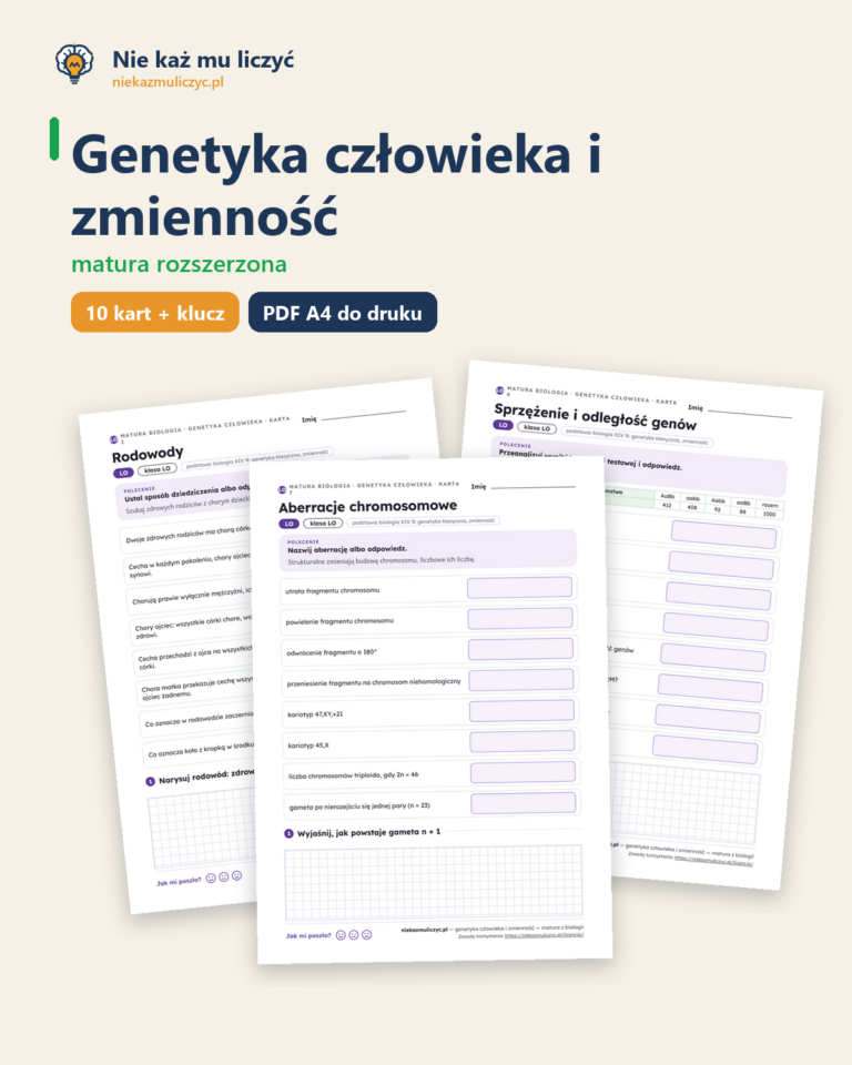 Genetyka człowieka i zmienność, matura z biologii — 10 kart PDF — okładka