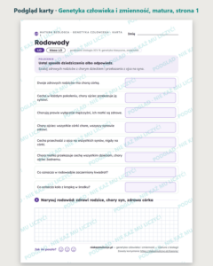Genetyka człowieka i zmienność, matura z biologii — 10 kart PDF — podgląd karty, strona 1