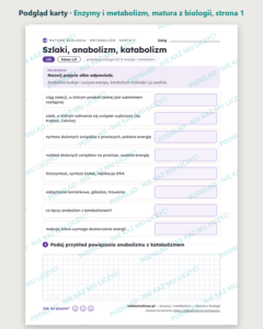 Enzymy i metabolizm — matura z biologii — 10 kart PDF z kluczem — podgląd karty, strona 1