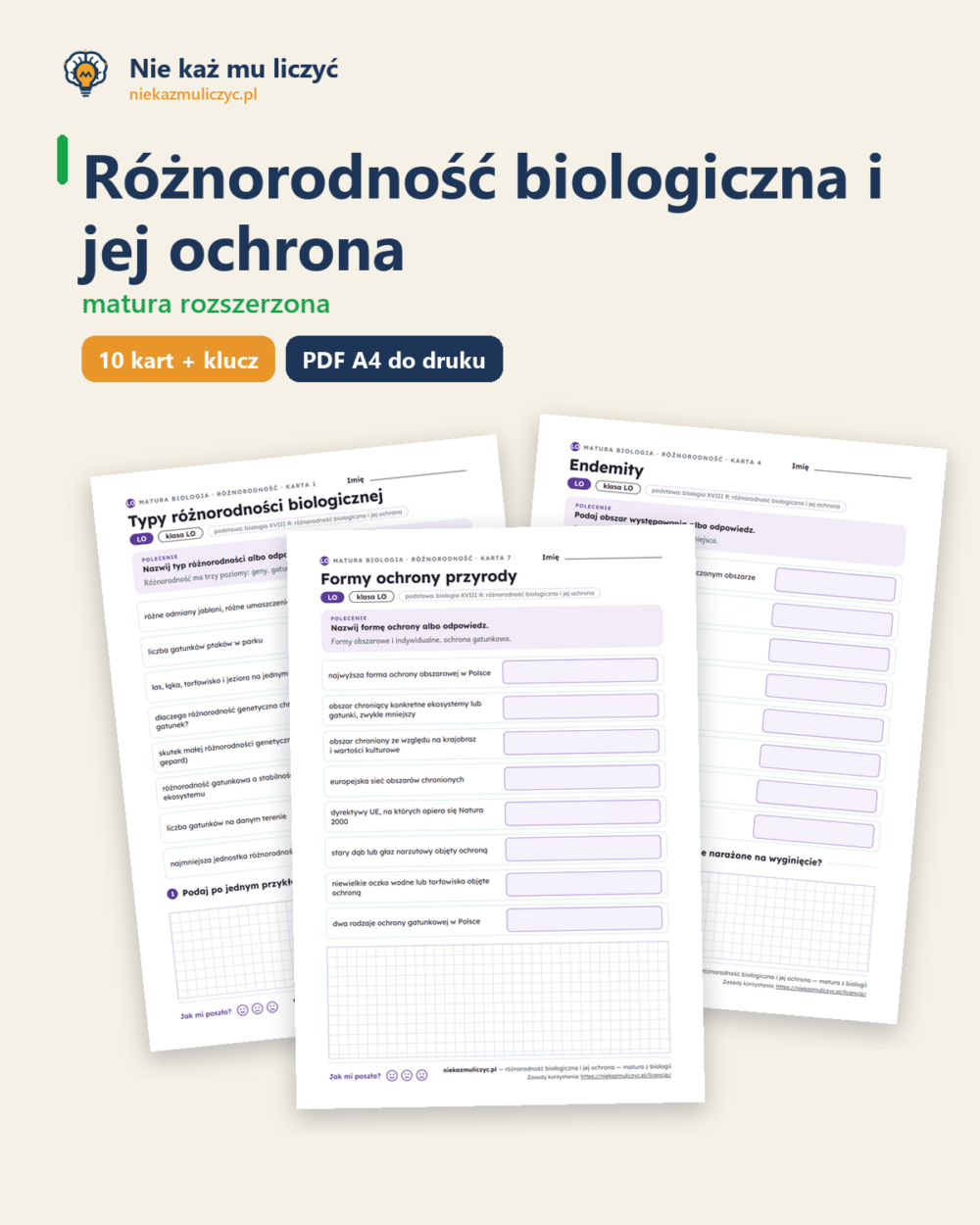 Różnorodność biologiczna i ochrona, matura z biologii — 10 kart PDF — okładka