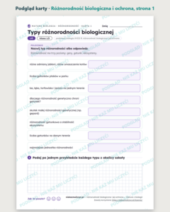 Różnorodność biologiczna i ochrona, matura z biologii — 10 kart PDF — podgląd karty, strona 1