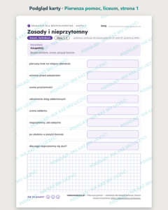 Pierwsza pomoc — EDB, liceum, 10 kart PDF — podgląd karty, strona 1