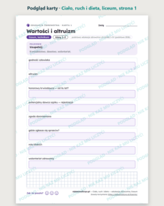Ciało, ruch i dieta — edukacja zdrowotna, liceum, 10 kart PDF — podgląd karty, strona 1