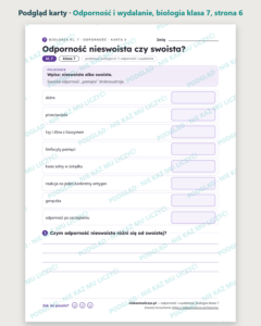 Odporność i wydalanie, biologia klasa 7 — 10 kart pracy PDF z kluczem — podgląd karty, strona 6