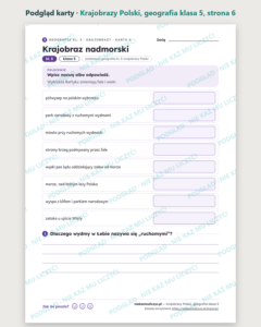 Krajobrazy Polski, geografia klasa 5 — 10 kart pracy PDF z kluczem — podgląd karty, strona 6