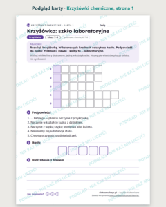 Krzyżówki chemiczne klasy 7–8 — 12 krzyżówek z hasłem PDF — podgląd karty, strona 1