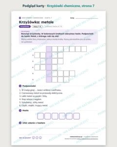 Krzyżówki chemiczne klasy 7–8 — 12 krzyżówek z hasłem PDF — podgląd karty, strona 7