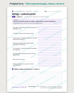 Tekst argumentacyjny — matura z angielskiego — 11 kart PDF z kluczem — podgląd karty, strona 6