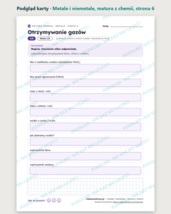 Metale i niemetale — matura z chemii — 11 kart PDF z kluczem — podgląd karty, strona 6