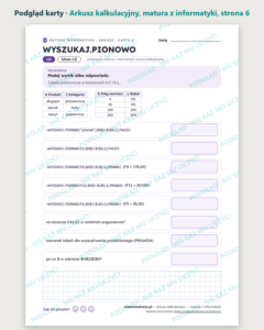 Arkusz kalkulacyjny — matura z informatyki — 10 kart PDF z kluczem — podgląd karty, strona 6