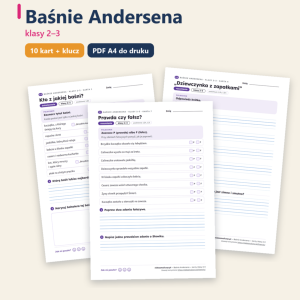 Okładka: Baśnie Andersena — karty do lektury, klasy 2–3, 10 kart PDF