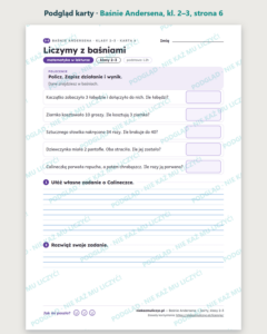 Baśnie Andersena — karty do lektury, klasy 2–3, 10 kart PDF — podgląd karty, strona 6