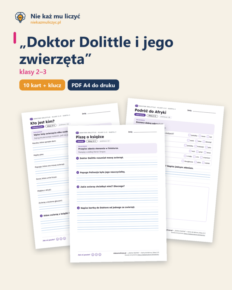 „Doktor Dolittle i jego zwierzęta” — karty do lektury, klasy 2–3 — okładka