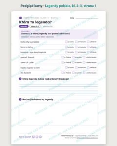 Legendy polskie — karty do lektury, klasy 2–3, 10 kart PDF — podgląd karty, strona 1