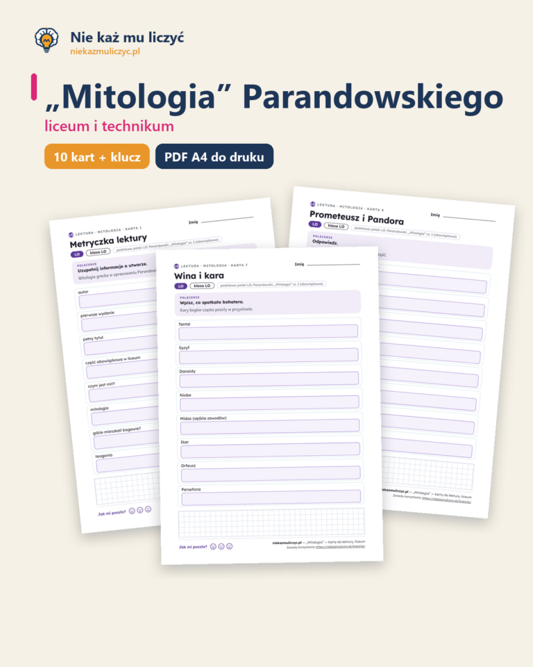 „Mitologia” Parandowskiego — karty do lektury, liceum, 10 kart PDF — okładka