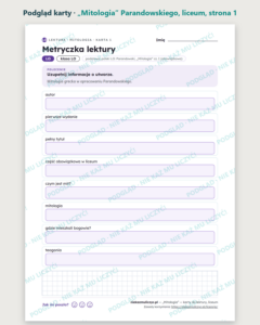 „Mitologia” Parandowskiego — karty do lektury, liceum, 10 kart PDF — podgląd karty, strona 1