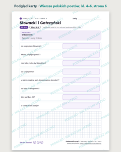 Wiersze polskich poetów — karty do lektury, klasy 4–6, 10 kart PDF — podgląd karty, strona 6