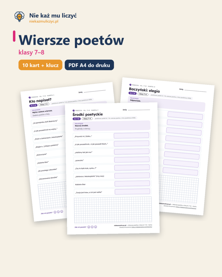 Wiersze poetów — karty do lektury, klasy 7–8, 10 kart PDF — okładka