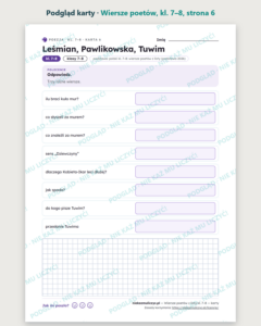 Wiersze poetów — karty do lektury, klasy 7–8, 10 kart PDF — podgląd karty, strona 6