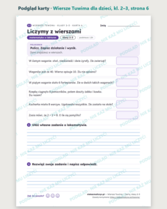 Wiersze Tuwima dla dzieci — karty do lektury, klasy 2–3, 10 kart PDF — podgląd karty, strona 6