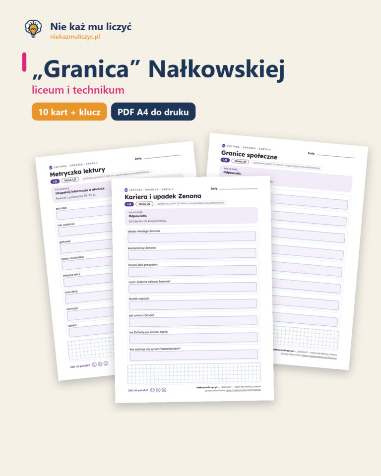 „Granica” Nałkowskiej — karty do lektury, liceum, 10 kart PDF — okładka