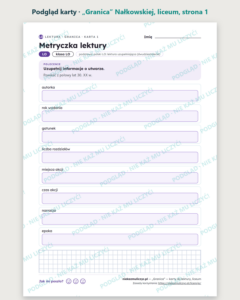 „Granica” Nałkowskiej — karty do lektury, liceum, 10 kart PDF — podgląd karty, strona 1