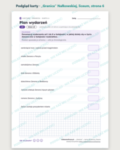 „Granica” Nałkowskiej — karty do lektury, liceum, 10 kart PDF — podgląd karty, strona 6