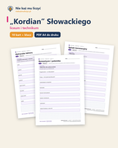 „Kordian” Słowackiego — karty do lektury, liceum, 10 kart PDF — okładka