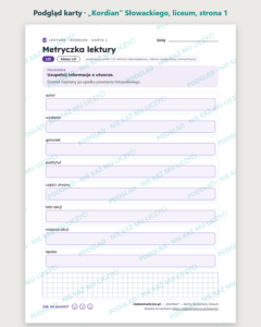 „Kordian” Słowackiego — karty do lektury, liceum, 10 kart PDF — podgląd karty, strona 1