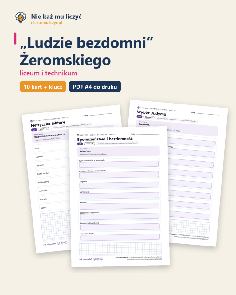 „Ludzie bezdomni” Żeromskiego — karty do lektury, liceum, 10 kart PDF — okładka