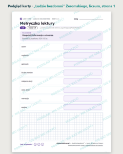 „Ludzie bezdomni” Żeromskiego — karty do lektury, liceum, 10 kart PDF — podgląd karty, strona 1