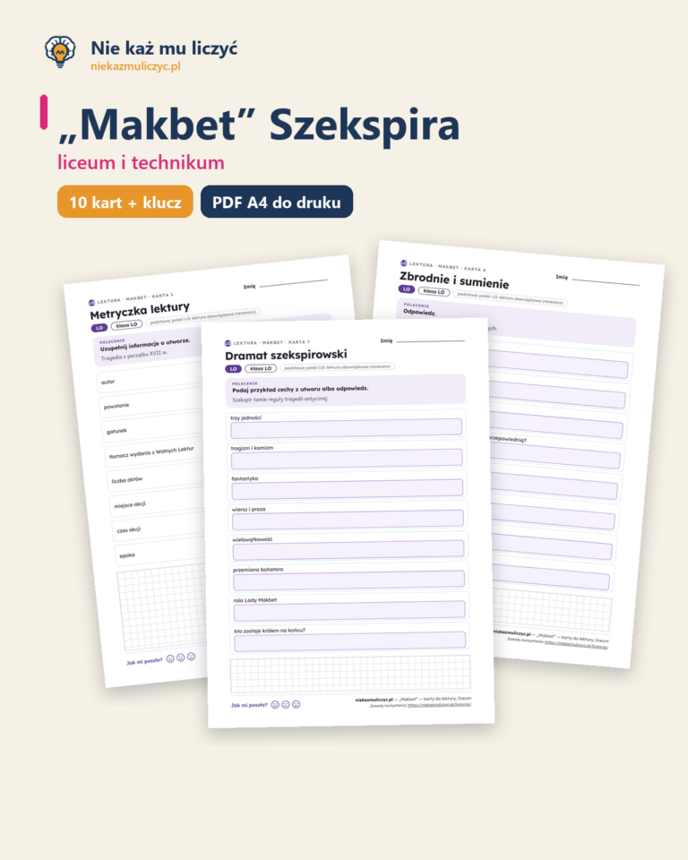 „Makbet” Szekspira — karty do lektury, liceum, 10 kart PDF — okładka