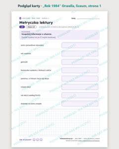 „Rok 1984” Orwella — karty do lektury, liceum, 10 kart PDF — podgląd karty, strona 1